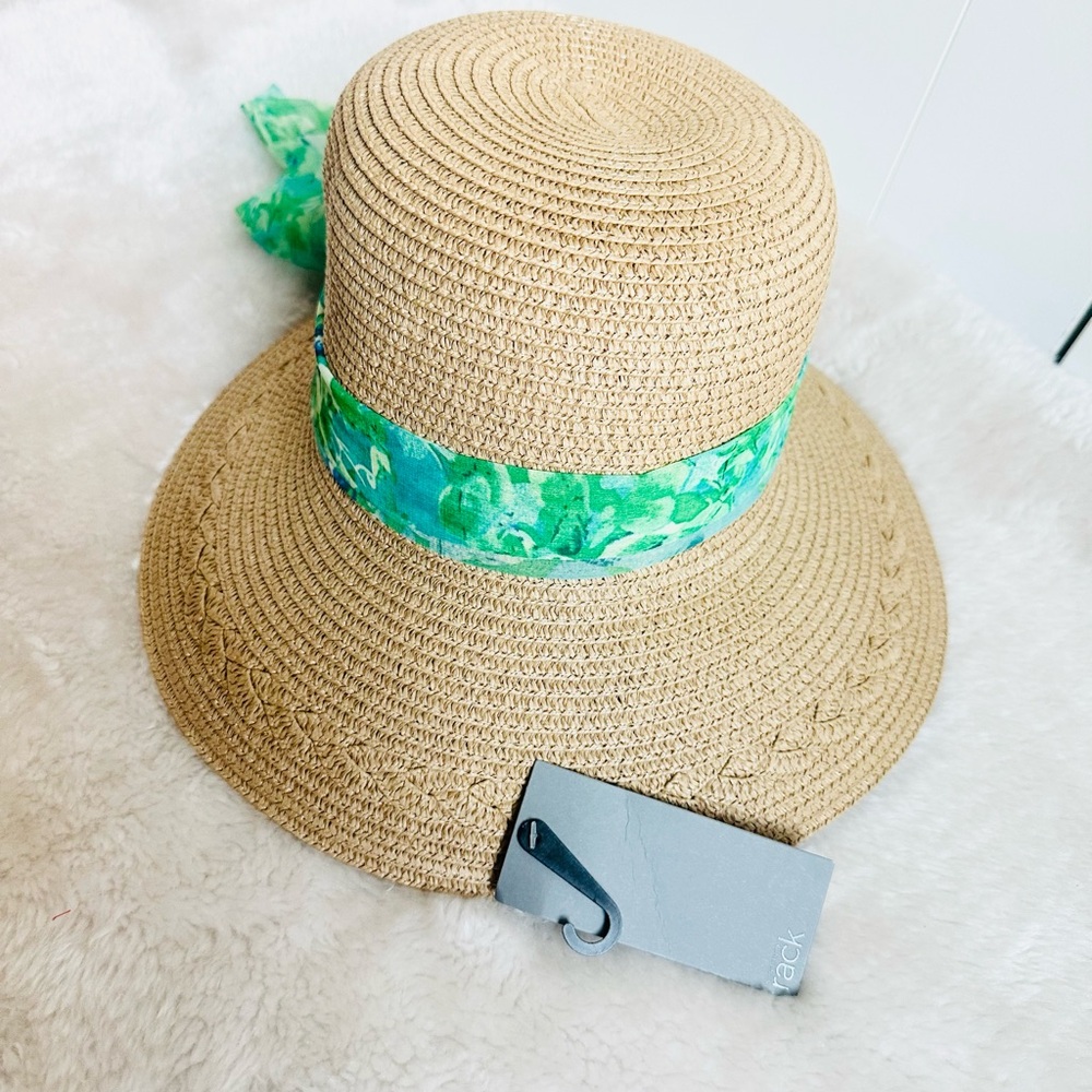 Straw Hat with Scarf Trim - Picture 5 of 8